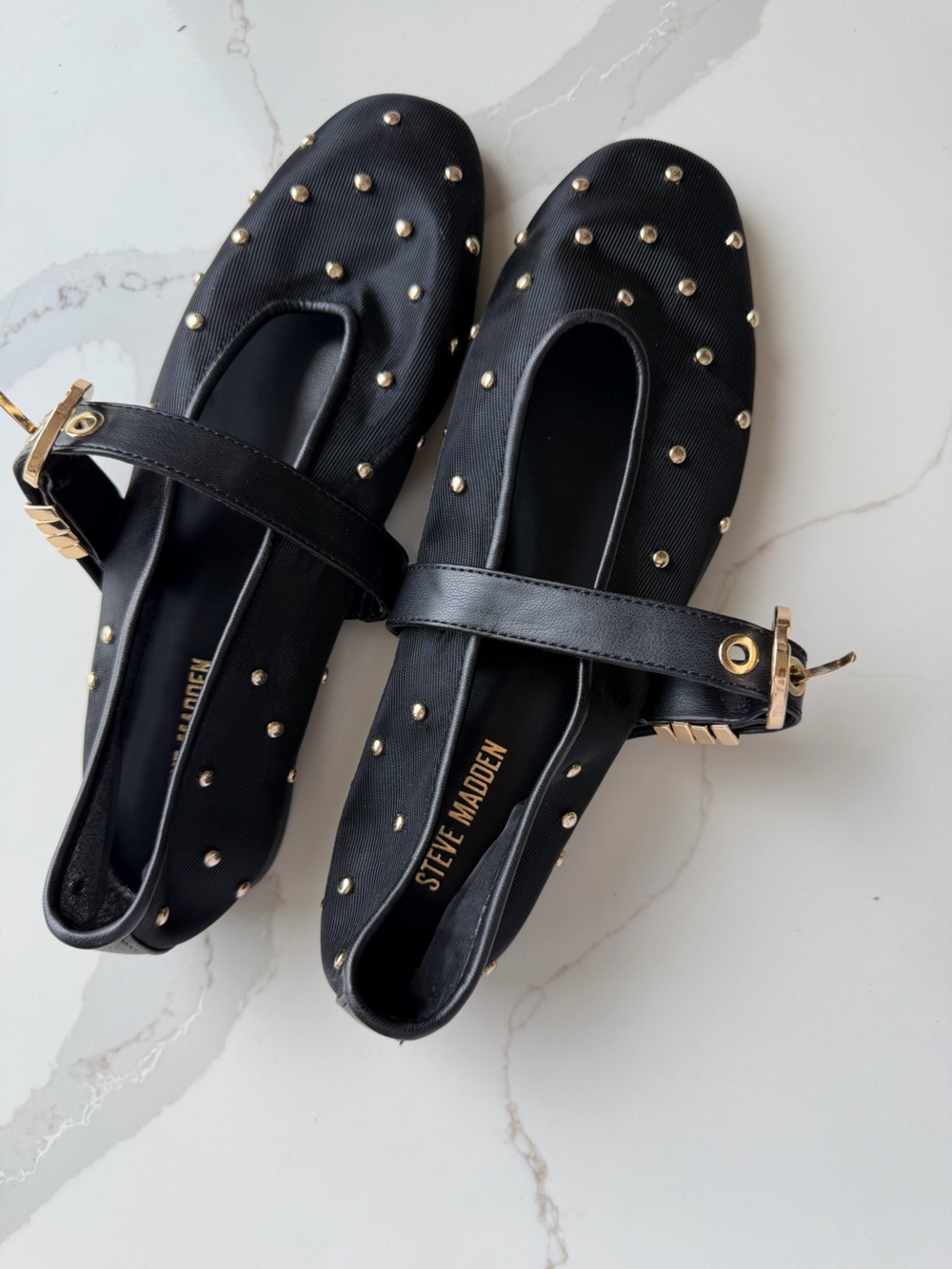 Steve Madden Black Mary Jane Flats with Gold Studs